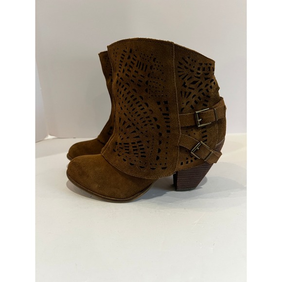Naughty Monkey Brown Suede Leather Ankle Booties Buckle Accent Western Style - Picture 3 of 12